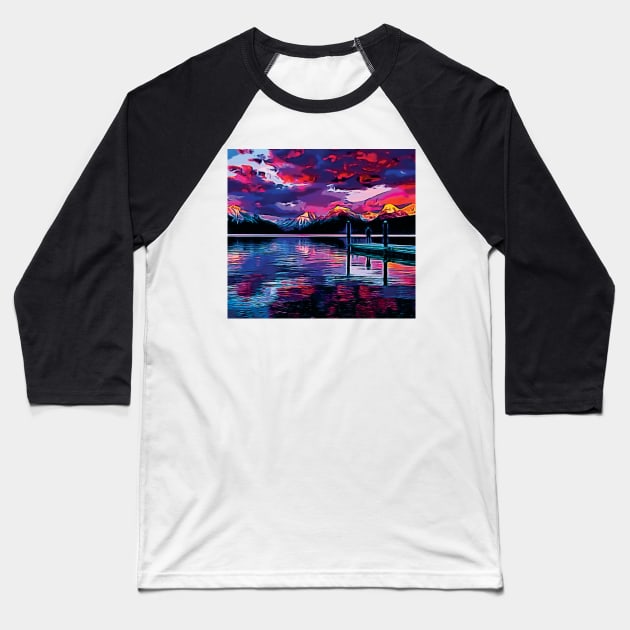 Magical Sky under Mountains ad Lake Baseball T-Shirt by Aziz